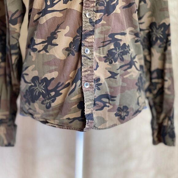 Express Floral Camo Button Down Shirt Size Grunge Military Whimsygoth Army XS - Picture 3 of 7